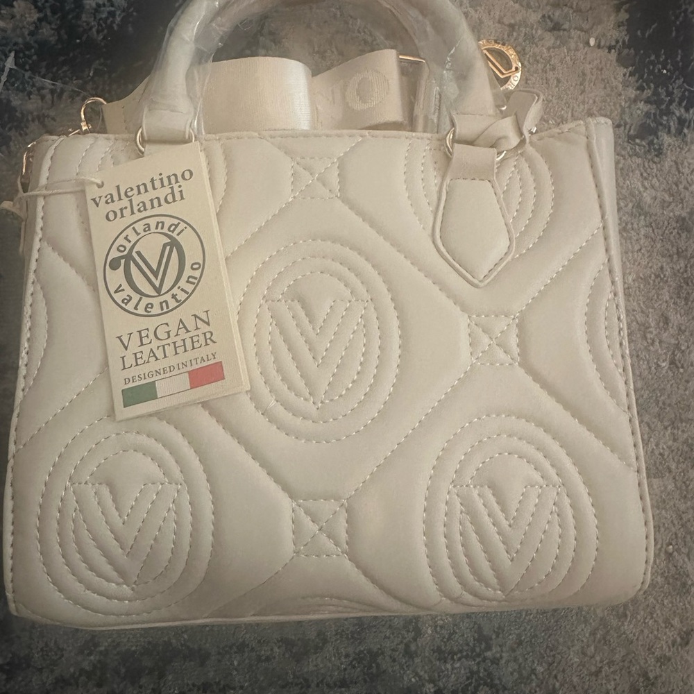 Valentino Orlandi Cream Vegan Leather Satchel